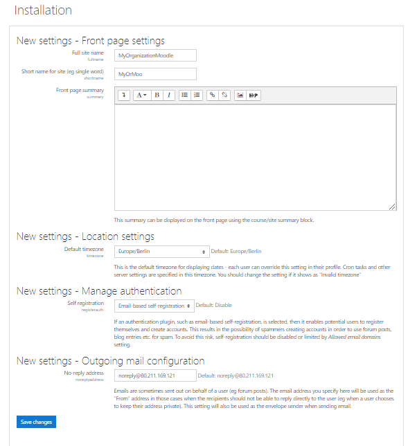 Moodle parameters