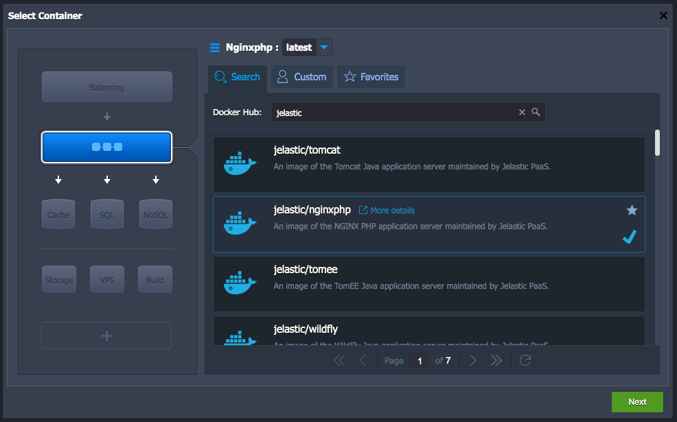 Select the Docker image on Jelastic Cloud