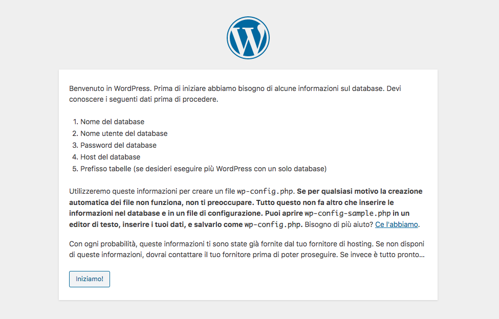 Wordpress installation wizard