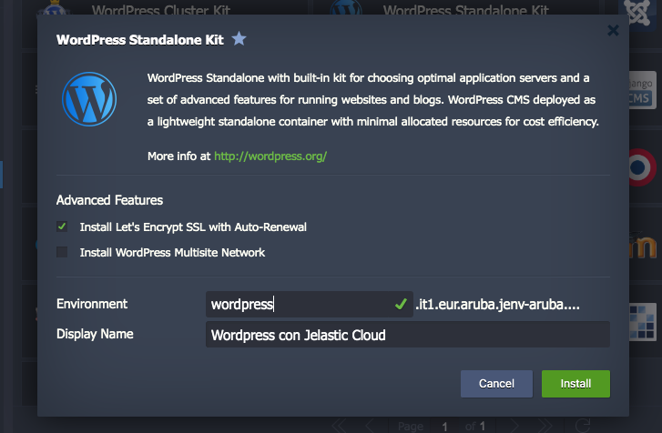 Configure instance of Wordpress with Jelastic Cloud