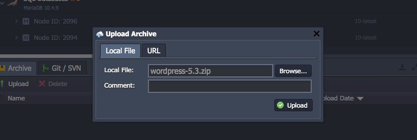 Upload Wordpress archive