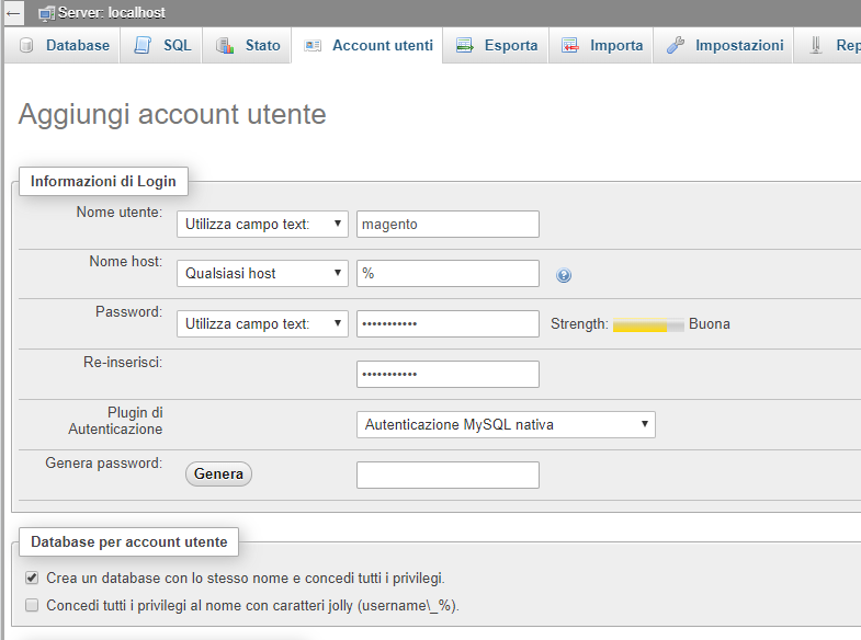 Add PhpMyAdmin account