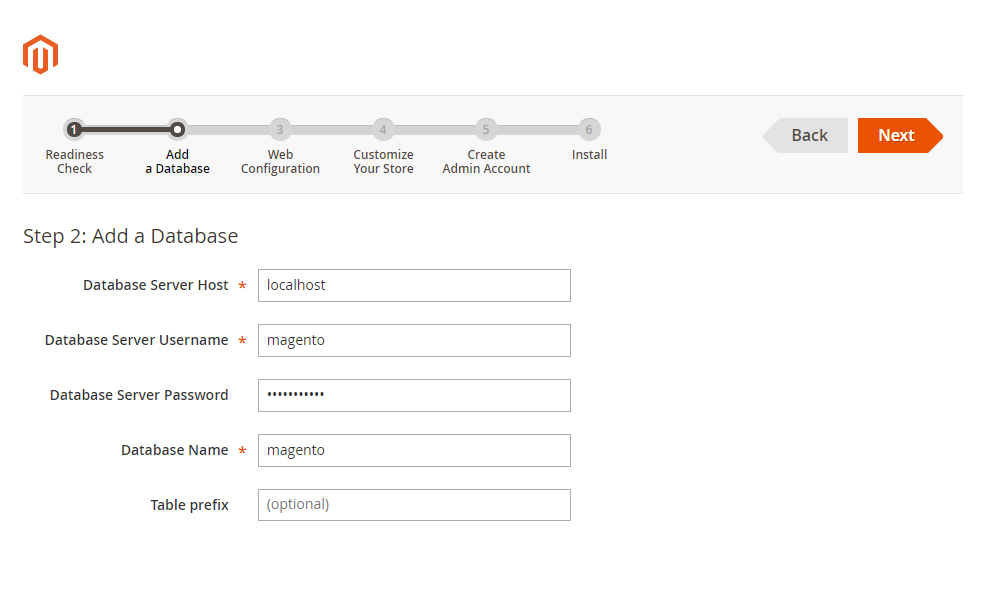 Magento database configuration