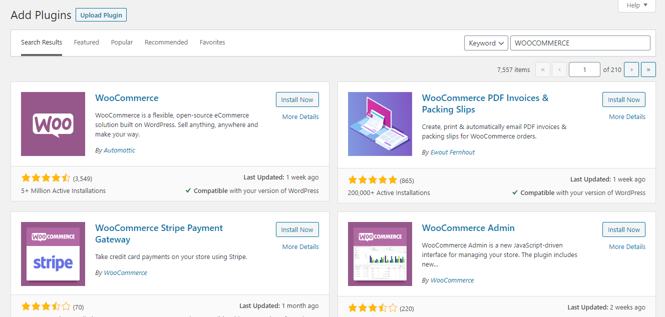 Search for WooCommerce plugins