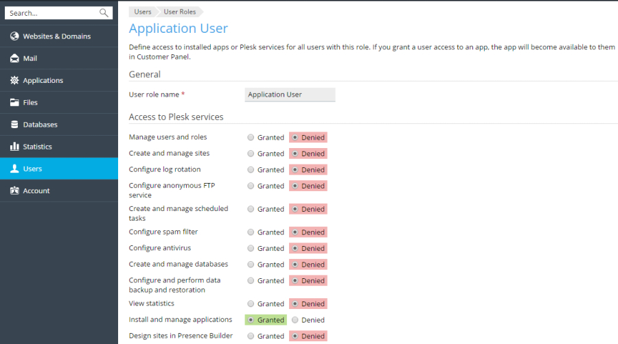 Plesk Application Permissions