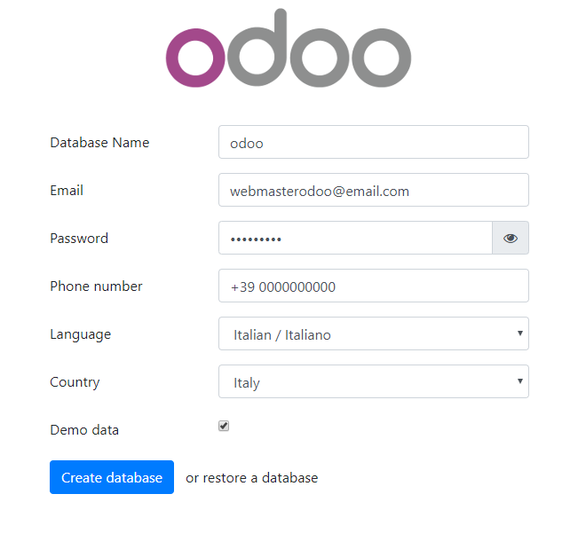 Odoo database creation